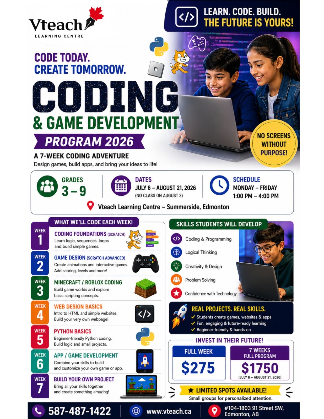 Coding & Game Development (July 6 - August 21)